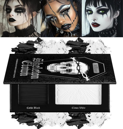 Black and White Makeup Palette, Halloween Black White Gothic Foundation & Eye Shadow Kit, Pressed Powder Makeup Matte Finish for Smokey Eyes, High-Pigment Face Paint, Cosplay & Costume Makeup